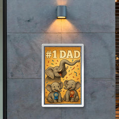 Quote 'number one dad' Elephant trumpeting celebration while baby elephants win ribbons Funny father's day Poster poster 2