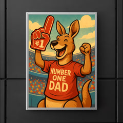 Quote 'number one dad' Kangaroo with a foam finger while cheering at a sports game Funny father's day Poster poster 5