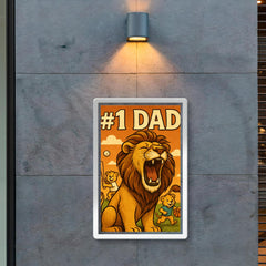 Quote 'number one dad' Lion roaring proudly while cubs play sports in background Funny father's day Poster poster 2