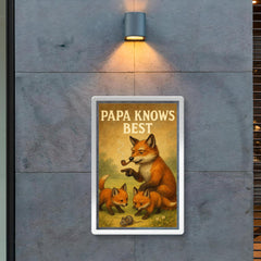 Quote 'papa knows best' Grandpa fox with pipe showing baby foxes how to hunt Funny father's day Poster poster 2