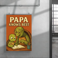 Quote 'papa knows best' Wise old turtle wearing glasses while helping with homework Funny father's day Poster poster 4