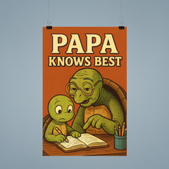 Quote 'papa knows best' Wise old turtle wearing glasses while helping with homework Funny father's day Poster poster 9
