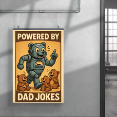 Quote 'powered by dad jokes' Robot bear running on joke fuel while entertaining cubs Funny father's day Poster poster 4