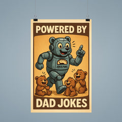Quote 'powered by dad jokes' Robot bear running on joke fuel while entertaining cubs Funny father's day Poster poster 9