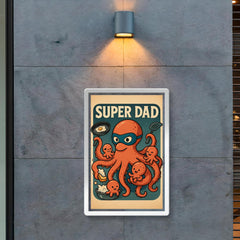 Quote 'super dad' Octopus wearing a mask while simultaneously cooking cleaning and playing with baby octopi Funny father's day Poster poster 2