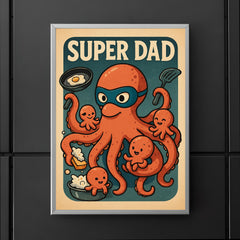 Quote 'super dad' Octopus wearing a mask while simultaneously cooking cleaning and playing with baby octopi Funny father's day Poster poster 5