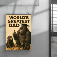 Quote 'world's greatest dad' Gorilla in graduation cap teaching baby gorillas to count Funny father's day Poster poster 4