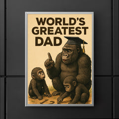 Quote 'world's greatest dad' Gorilla in graduation cap teaching baby gorillas to count Funny father's day Poster poster 5