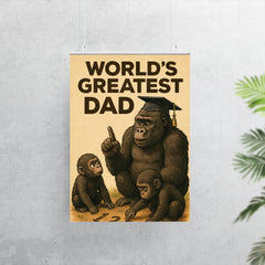 Quote 'world's greatest dad' Gorilla in graduation cap teaching baby gorillas to count Funny father's day Poster poster 7