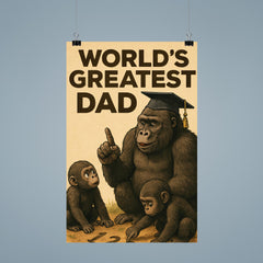 Quote 'world's greatest dad' Gorilla in graduation cap teaching baby gorillas to count Funny father's day Poster poster 9
