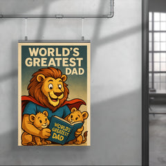 Quote 'world's greatest dad' Lion in a superhero cape reading bedtime stories to cubs Funny father's day Poster poster 4