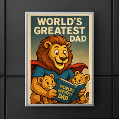 Quote 'world's greatest dad' Lion in a superhero cape reading bedtime stories to cubs Funny father's day Poster poster 5