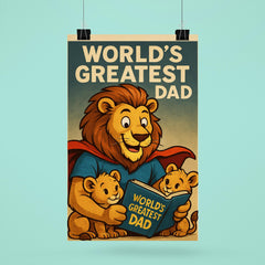Quote 'world's greatest dad' Lion in a superhero cape reading bedtime stories to cubs Funny father's day Poster poster 6