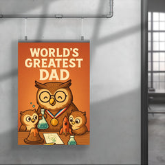 Quote 'world's greatest dad' Owl wearing a medal while helping owlets with a science project Funny father's day Poster poster 4
