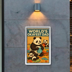 Quote 'world's okayest dad' Panda trying to fold laundry while cubs make more mess Funny father's day Poster poster 2
