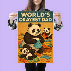 Quote 'world's okayest dad' Panda trying to fold laundry while cubs make more mess Funny father's day Poster poster 3