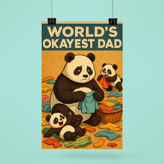 Quote 'world's okayest dad' Panda trying to fold laundry while cubs make more mess Funny father's day Poster poster 6