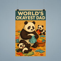 Quote 'world's okayest dad' Panda trying to fold laundry while cubs make more mess Funny father's day Poster poster 9