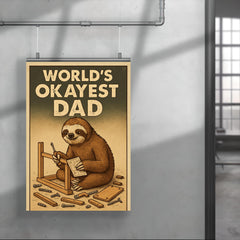 Quote 'world's okayest dad' Sloth slowly assembling furniture with scattered pieces around Funny father's day Poster poster 4