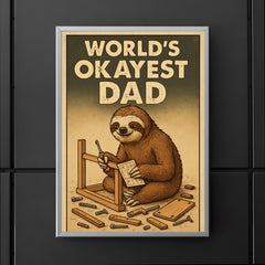 Quote 'world's okayest dad' Sloth slowly assembling furniture with scattered pieces around Funny father's day Poster poster 5