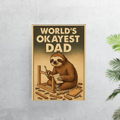 Quote 'world's okayest dad' Sloth slowly assembling furniture with scattered pieces around Funny father's day Poster poster 7