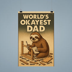 Quote 'world's okayest dad' Sloth slowly assembling furniture with scattered pieces around Funny father's day Poster poster 9