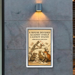 Quote A house divided against itself cannot stand Abraham Lincoln playing cards animals arguing poster 2