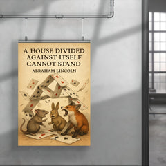 Quote A house divided against itself cannot stand Abraham Lincoln playing cards animals arguing poster 4