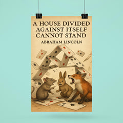 Quote A house divided against itself cannot stand Abraham Lincoln playing cards animals arguing poster 6