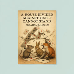 Quote A house divided against itself cannot stand Abraham Lincoln playing cards animals arguing poster 8