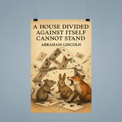 Quote A house divided against itself cannot stand Abraham Lincoln playing cards animals arguing poster 9