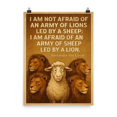 quote army of lions led by sheep afraid of sheep led by lion alexander poster on a plain backdrop in size 8"x10".