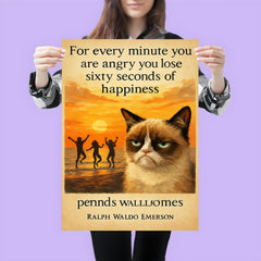 quote every minute angry lose happiness ralph waldo emerson grumpy poster 3