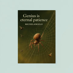 Quote Genius is eternal patience Michelangelo Spider weaving perfect web inspiring poster_2 poster 8