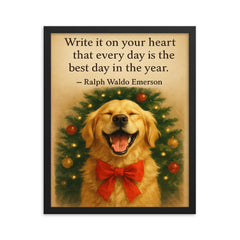 Quote write it on your heart best day Emerson golden retriever framed print on a plain backdrop in size 16"x20".