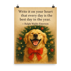 Quote write it on your heart best day Emerson golden retriever poster on a plain backdrop in size 8"x10".