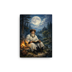 Rabbi Nachman by moonlit Ukrainian forest canvas print on a plain backdrop in size 12"x16".