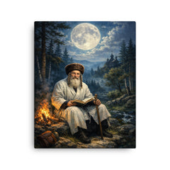 Rabbi Nachman by moonlit Ukrainian forest canvas print on a plain backdrop in size 16"x20".