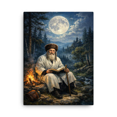 Rabbi Nachman by moonlit Ukrainian forest canvas print on a plain backdrop in size 18"x24".