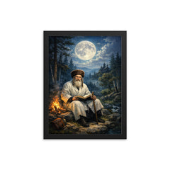 Rabbi Nachman by moonlit Ukrainian forest framed print on a plain backdrop in size 12"x16".