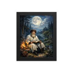 Rabbi Nachman by moonlit Ukrainian forest framed print on a plain backdrop in size 8"x10".