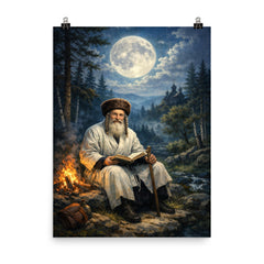 Rabbi Nachman by moonlit Ukrainian forest poster on a plain backdrop in size 8"x10".