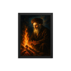 Rabbi Nachman by the fire in Uman framed print on a plain backdrop in size 12"x16".