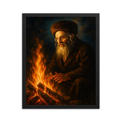 Rabbi Nachman by the fire in Uman framed print on a plain backdrop in size 16"x20".