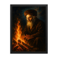 Rabbi Nachman by the fire in Uman framed print on a plain backdrop in size 18"x24".