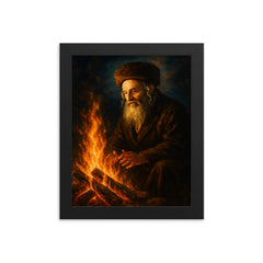 Rabbi Nachman by the fire in Uman framed print on a plain backdrop in size 8"x10".