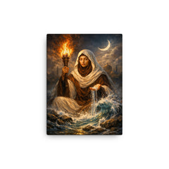 Rabia al Basri with torch and water canvas print on a plain backdrop in size 12"x16".