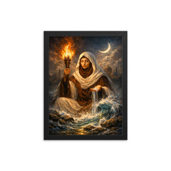 Rabia al Basri with torch and water framed print on a plain backdrop in size 12"x16".
