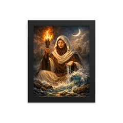 Rabia al Basri with torch and water framed print on a plain backdrop in size 8"x10".