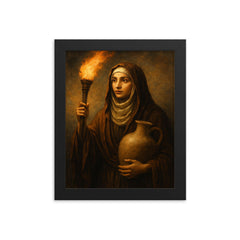 Rabia al Basri with torch and water jar framed print on a plain backdrop in size 8"x10".